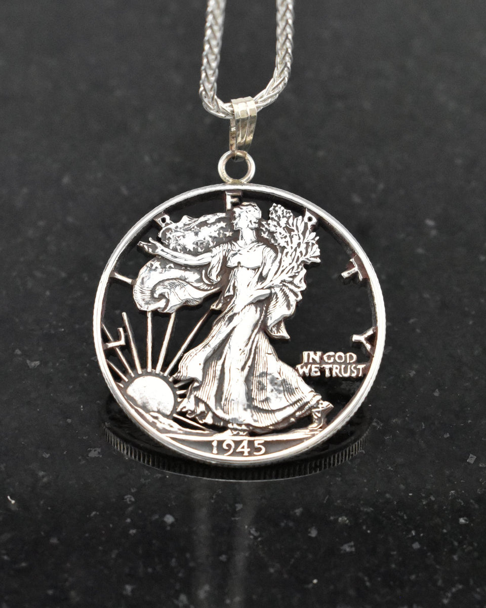 U.S. Walking Liberty Silver Half Dollar Cut Coin Pendant R R