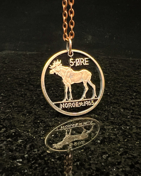 Norway - Cut Coin Pendant with Moose (with words)