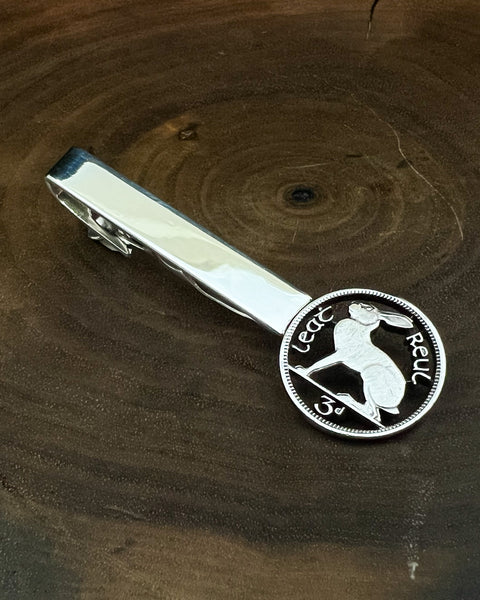 Ireland- Sterling Silver Tie Clip with Hand-Cut 3 Pence Hare Coin