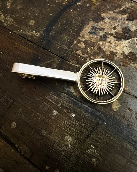 Argentina - Sterling Silver Tie Clip with Hand-Cut Sun Coin