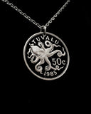 Tuvalu - Octopus Cut Coin Pendant (with words)