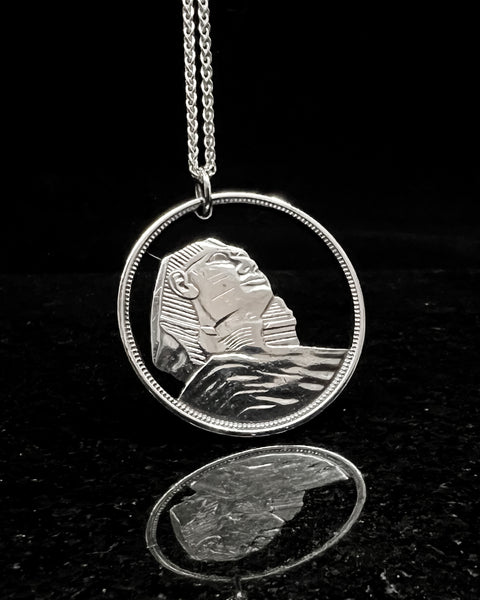 Egypt - Silver Cut Coin Pendant with Sphinx