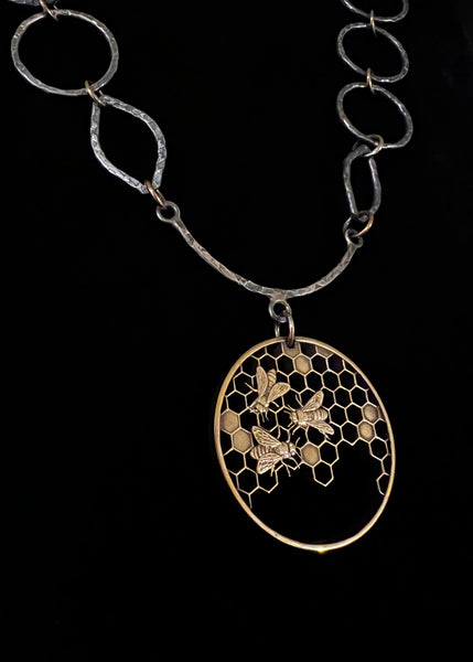 Slovakia - Honeycomb with Handwrought Sterling and Brass Necklace