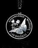 Cook Islands - Silver Cut Coin Pendant with Butterfly