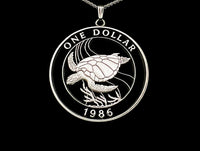 Bermuda - Silver Cut Coin Pendant with Sea Turtle