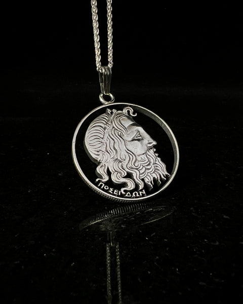Greece - Silver Cut Coin Pendant with Poseidon