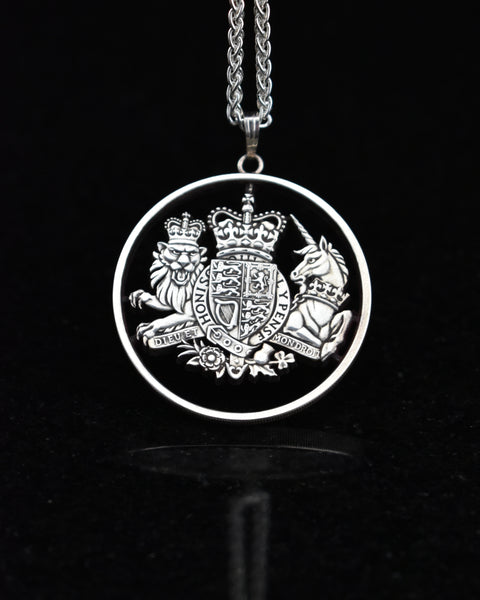 United Kingdom - Royal Coat of Arms Silver Cut Coin Pendant