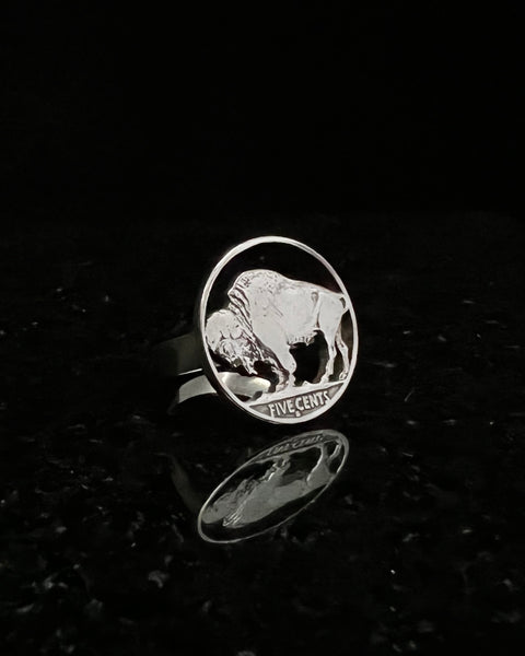 U.S. - Buffalo Nickel Cut Coin Ring with Sterling Band