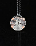East Caribbean States - Cut Coin Pendant with Ship and Copper Background