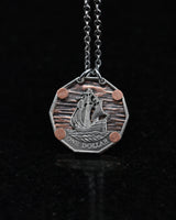 East Caribbean States - Cut Coin Pendant with Ship and Copper Background