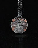 East Caribbean States - Cut Coin Pendant with Ship and Copper Background