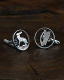 Ireland - 3 Pence on Sterling Silver Cufflinks (Hare and Harp)