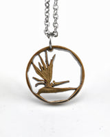 South Africa - Bird of Paradise Flower Cut Coin Pendant
