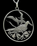 British Virgin Islands - Silver Cut Coin Pendant with Frigate Birds