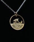 Greece - Cut Coin Pendant with Sailing Ship