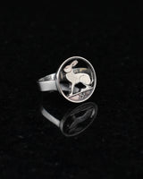 Ireland - 3 Pence Cut Coin Ring with Sterling Band (Hare)