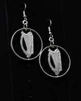 Ireland - Cut Coin Earrings with Harp (Large 10 Pence)