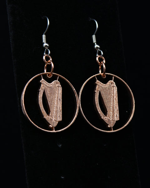Ireland - Cut Coin Earrings with Harp (2 Pence)