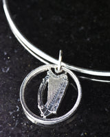 Ireland - 3 Pence Harp Hand Cut Coin on Sterling Charm Bracelet