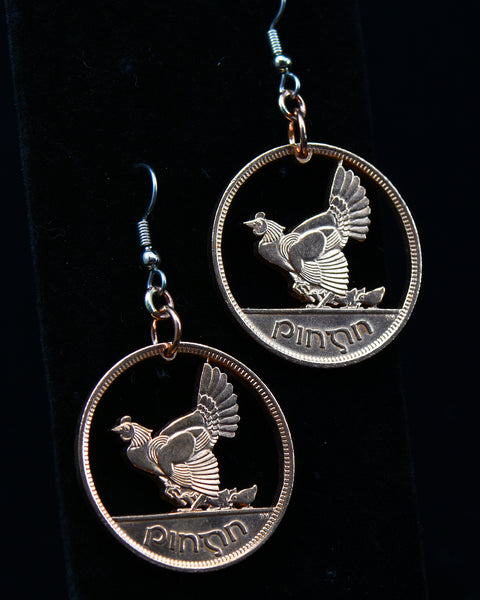 Ireland - Cut Coin Earrings with Hen