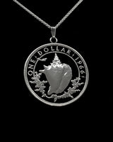 Bahamas - Silver Cut Coin Pendant with Conch Shell
