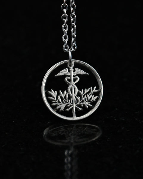 Bolivia - Cut Coin Pendant with Caduceus