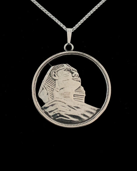 Egypt - Silver Cut Coin Pendant with Sphinx