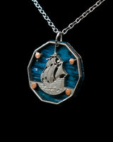 East Caribbean States - Ship with Blue Background Cut Coin Pendant