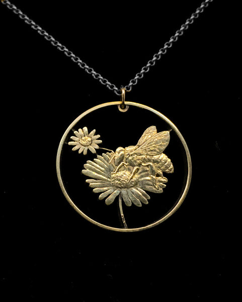 Slovakia - Cut Coin Pendant with Bee on Flower