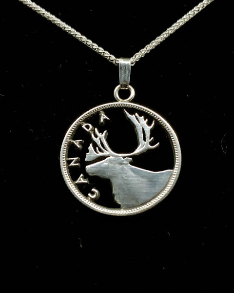 Canada - Silver Cut Coin Pendant with Caribou
