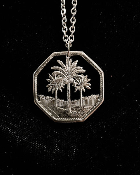 Iraq - Cut Coin Pendant with Palm Trees