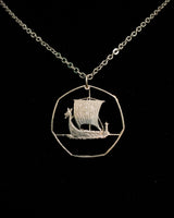 Isle of Man - Viking Ship Cut Coin Pendant