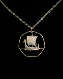 Isle of Man - Viking Ship Cut Coin Pendant