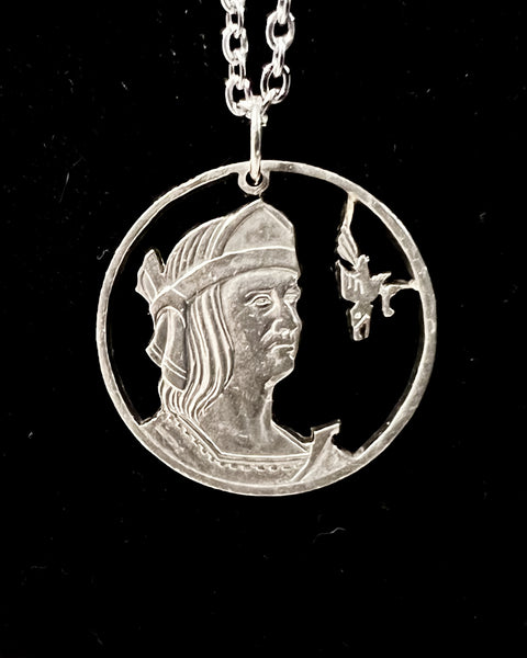 Mexico - Aztec Emperor Cuauhtemōc (silver) Cut Coin Pendant