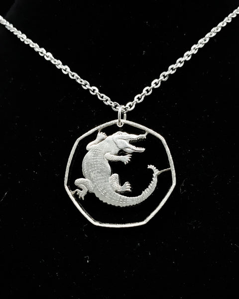 The Gambia - Cut Coin Pendant with Crocodile