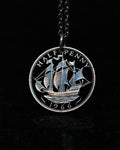 United Kingdom - Ship Cut Coin Pendant (with words)