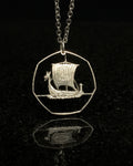 Isle of Man - Viking Ship Cut Coin Pendant