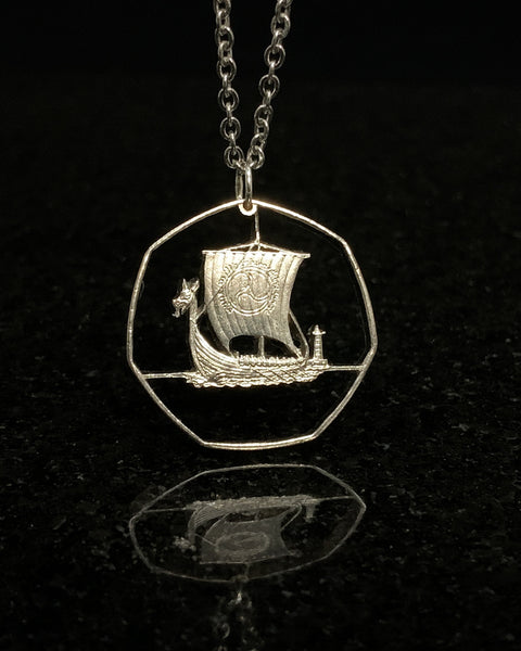 Isle of Man - Viking Ship Cut Coin Pendant