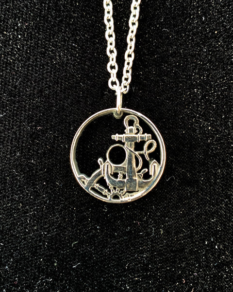 Spain - Cut Coin Pendant with Anchor