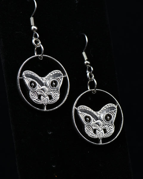 New Zealand - Cut Coin Earrings with Koruru Mask