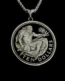 Barbados - Silver Cut Coin Pendant with Neptune