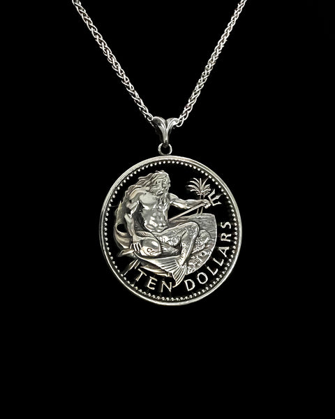 Barbados - Silver Cut Coin Pendant with Neptune