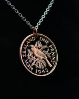 New Zealand - Tui Bird Cut Coin Pendant (with words)