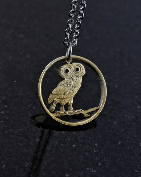 Goddess Athena and Wise Owl - Sterling Silver Coin Necklace with Chain
