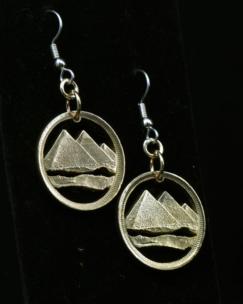 Egypt - Cut Coin Earrings with Pyramids