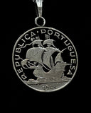 Portugal - Silver Cut Coin Pendant with Ship