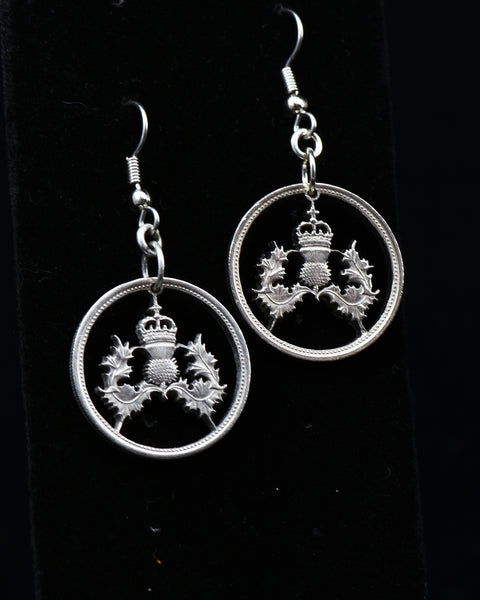 United Kingdom - Cut Coin Earrings with Thistle