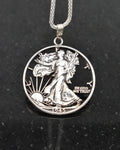 U.S. - Walking Liberty Silver  Half Dollar Cut Coin Pendant