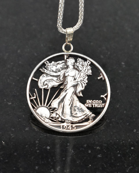 Gold Layered Silver Walking Liberty Half Dollar Coin Silvertone Pendant  Necklace - Walmart.com