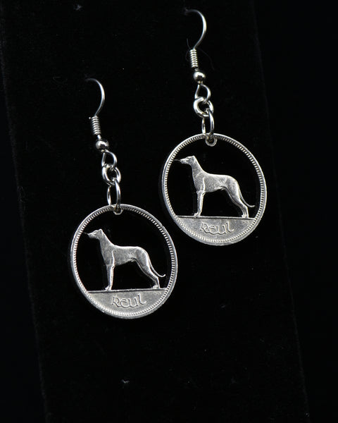 Ireland - Cut Coin Earrings with Wolfhound